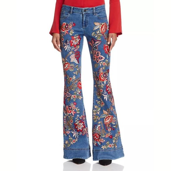Alice + Olivia Jeans Alice Olivia Ryley Floral Embroidered Low Rise